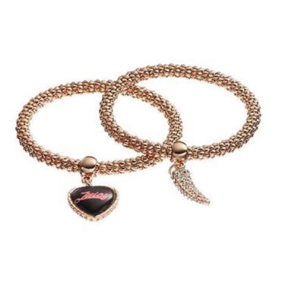 JUICY COUTURE Bracelet Set Crystal Heart Rose Gold